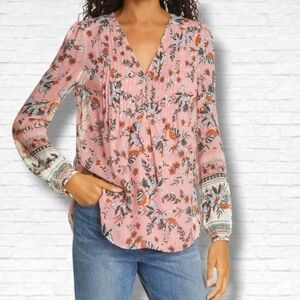 Veronica Beard Lowell Silk Blend Floral Print Popover Long Sleeve Blouse Size 2